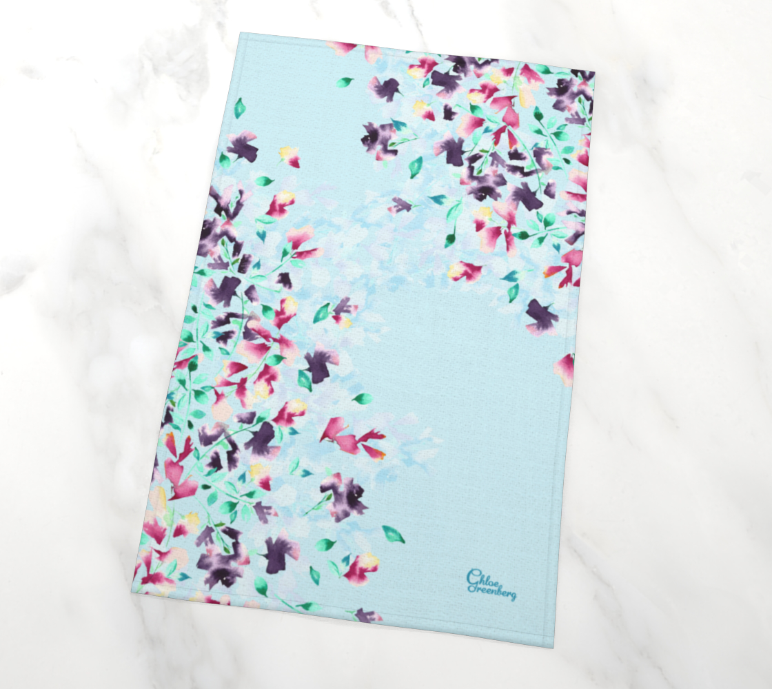 Delphinium Print Cotton Tea Towel | Elegant Floral Dish Cloth