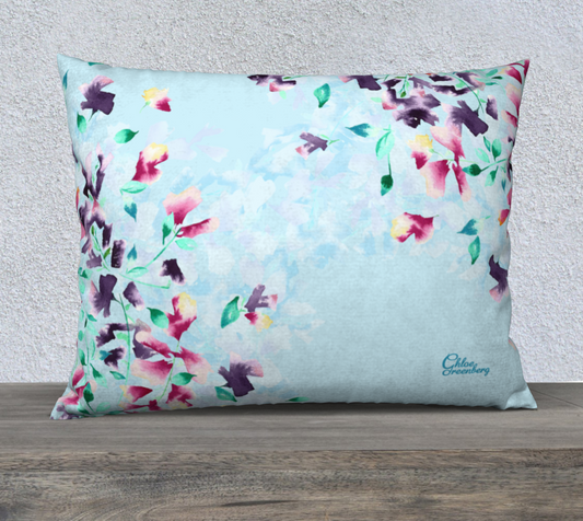 Delphinium Print Vegan Pillow Cover | Floral Throw Pillow Case