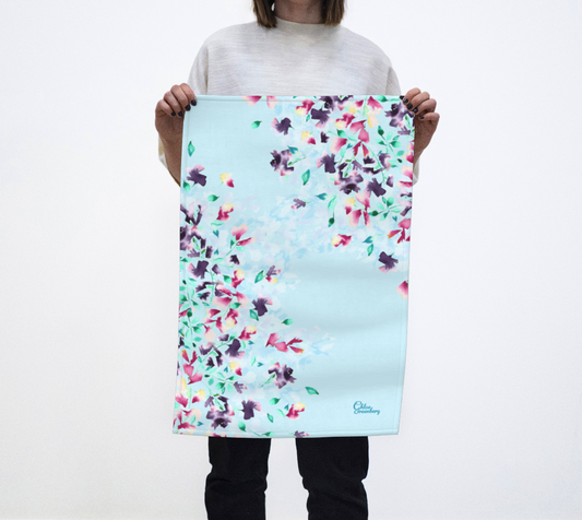 Delphinium Print Cotton Tea Towel | Elegant Floral Dish Cloth